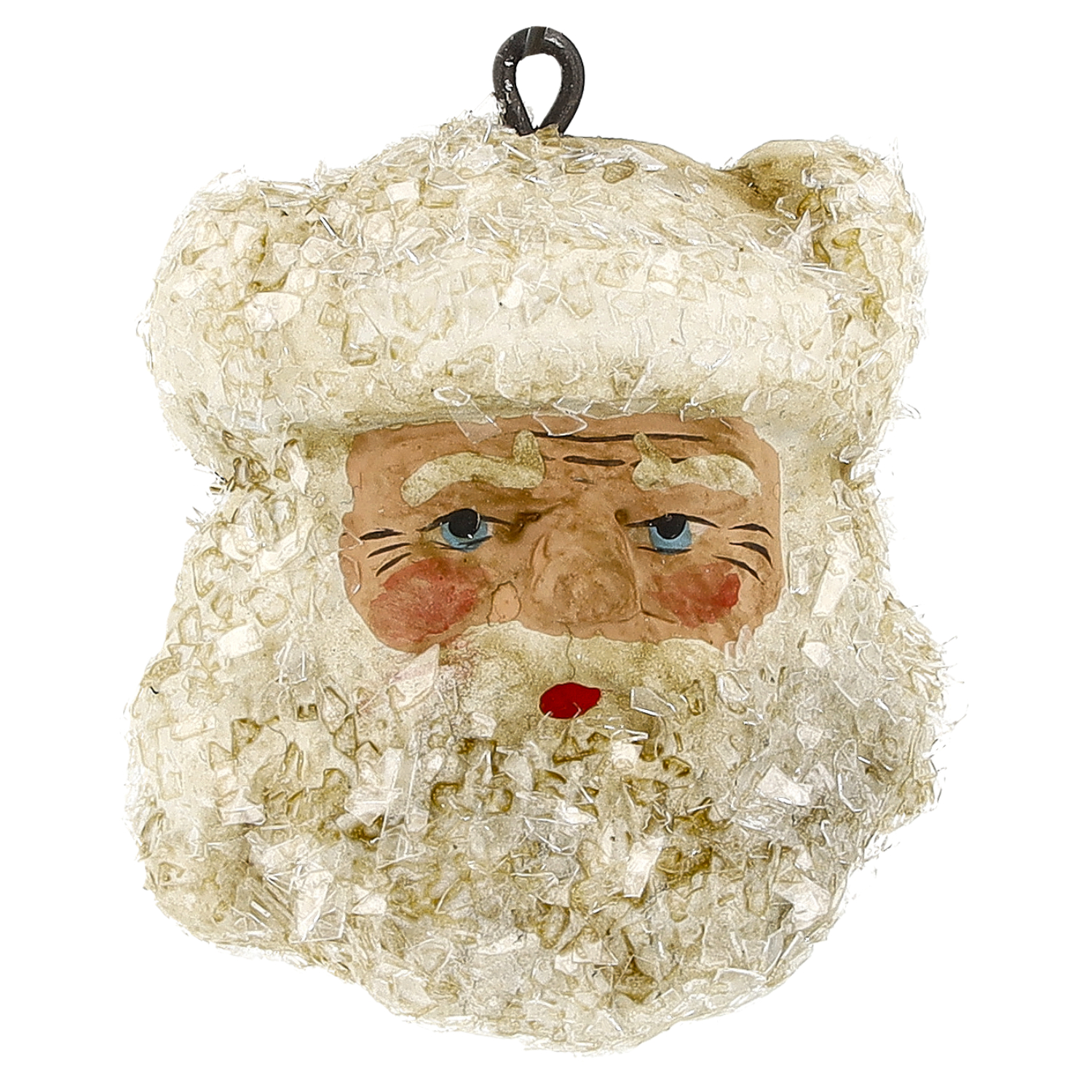 Vintage Weihnachtsbaumschmuck: Nikolaus Kopf, glitzernd