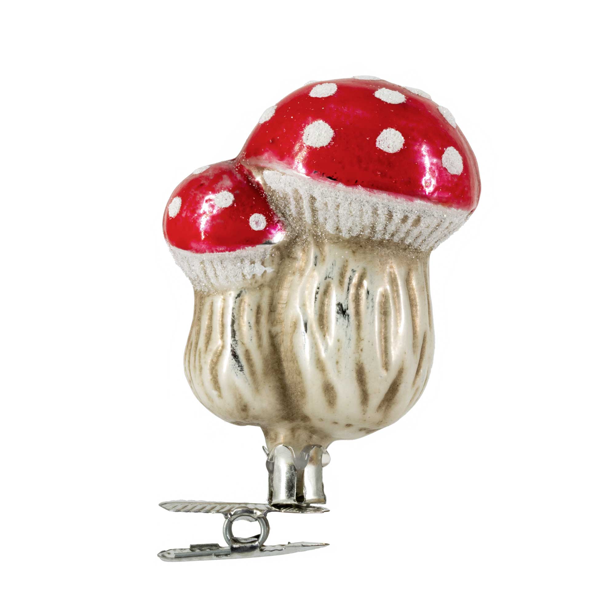 Set of 6 Glass ornaments "Two fly agaric" on clip
