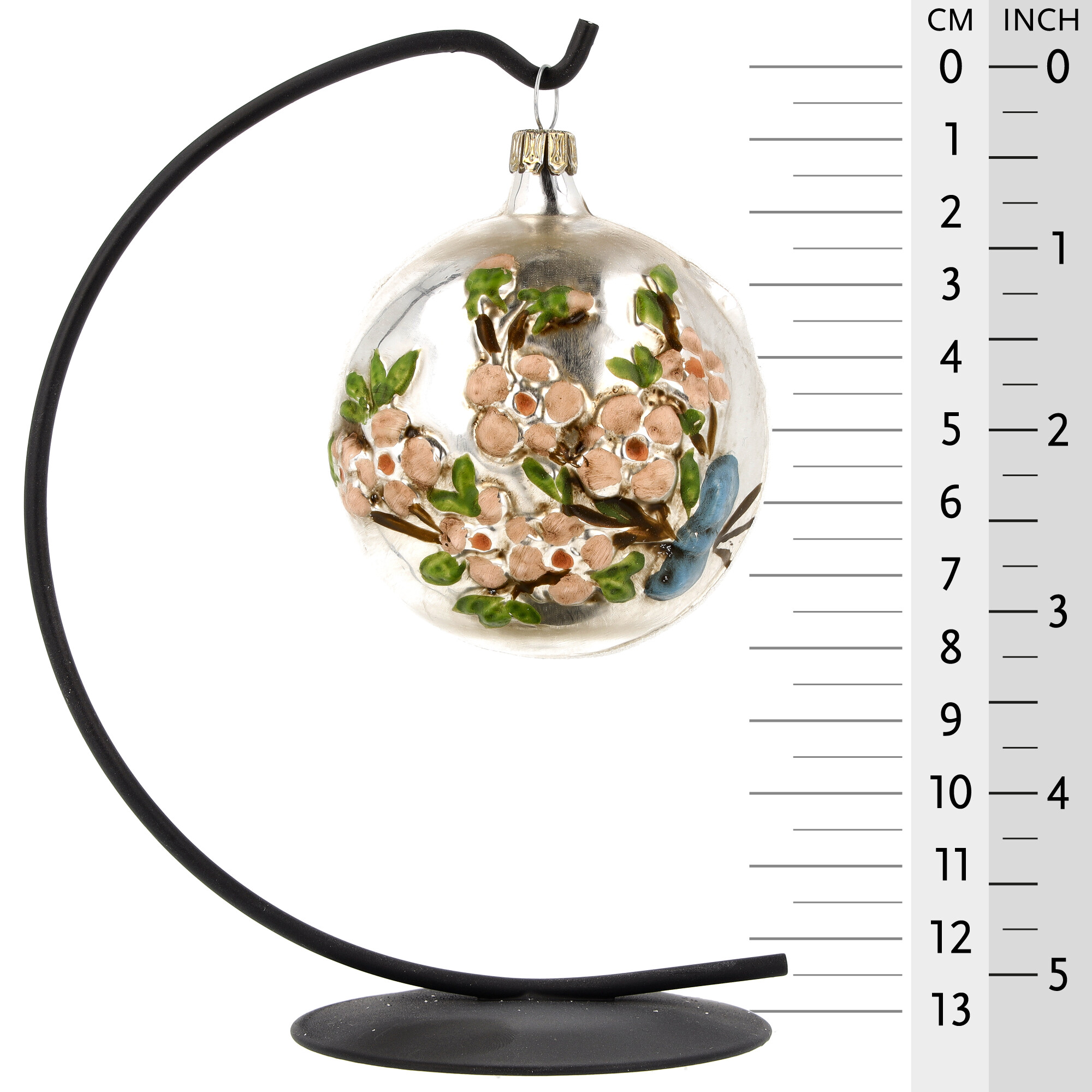 Retro Vintage style Christmas Glass Ornament - Ball with blossom twig