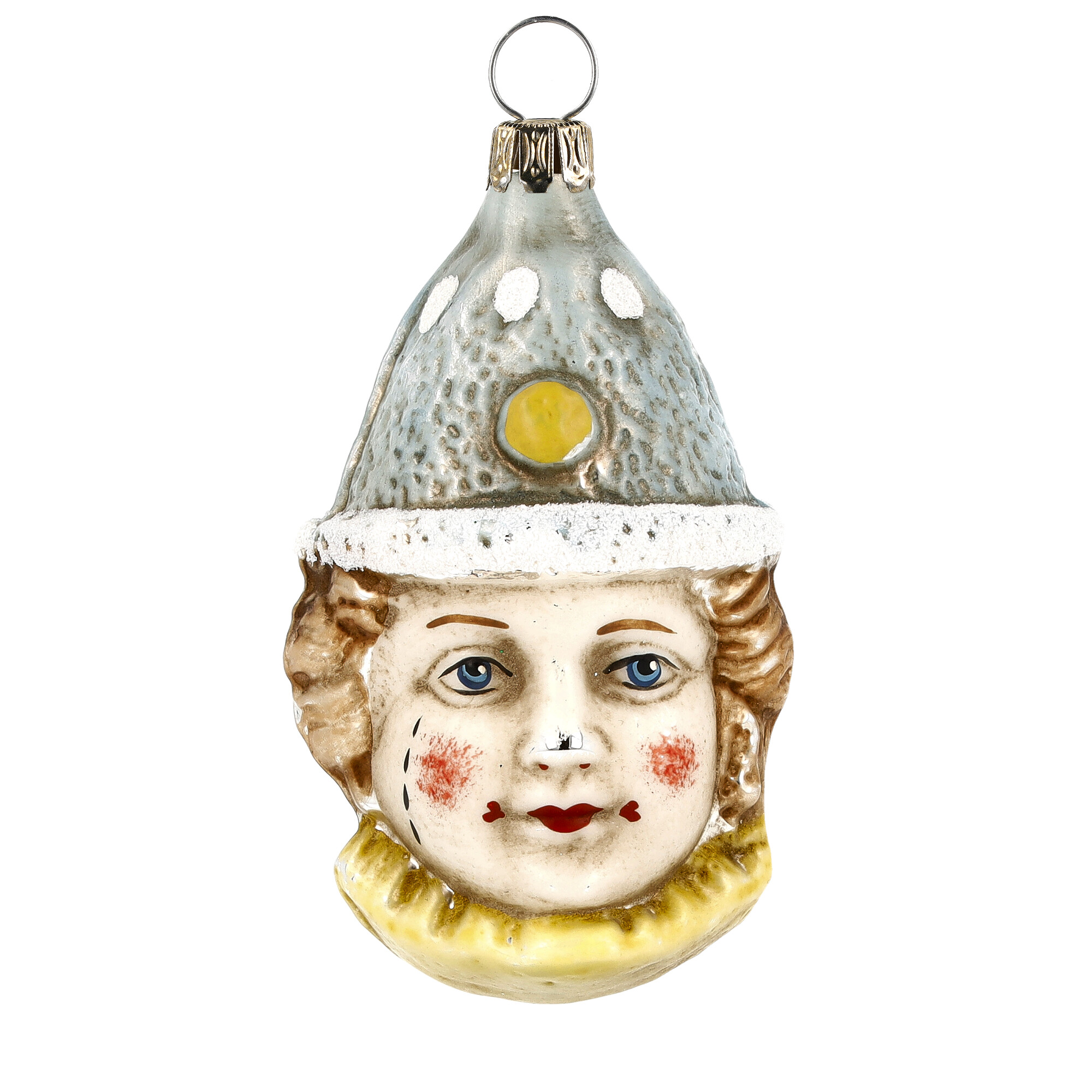 Retro Vintage style Christmas Glass Ornament - Clown head with blue cap