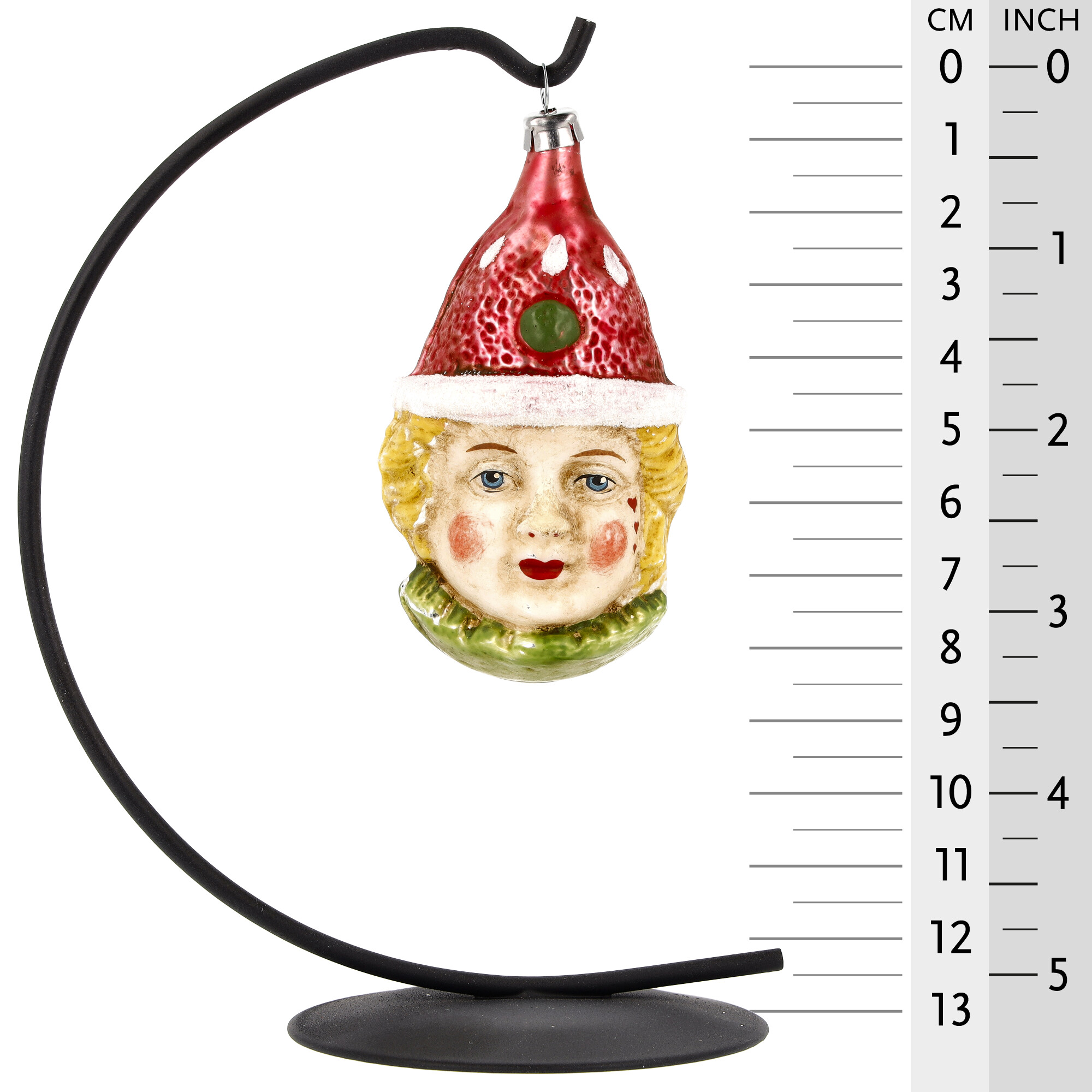 Retro Vintage style Christmas Glass Ornament - Clown head with red cap