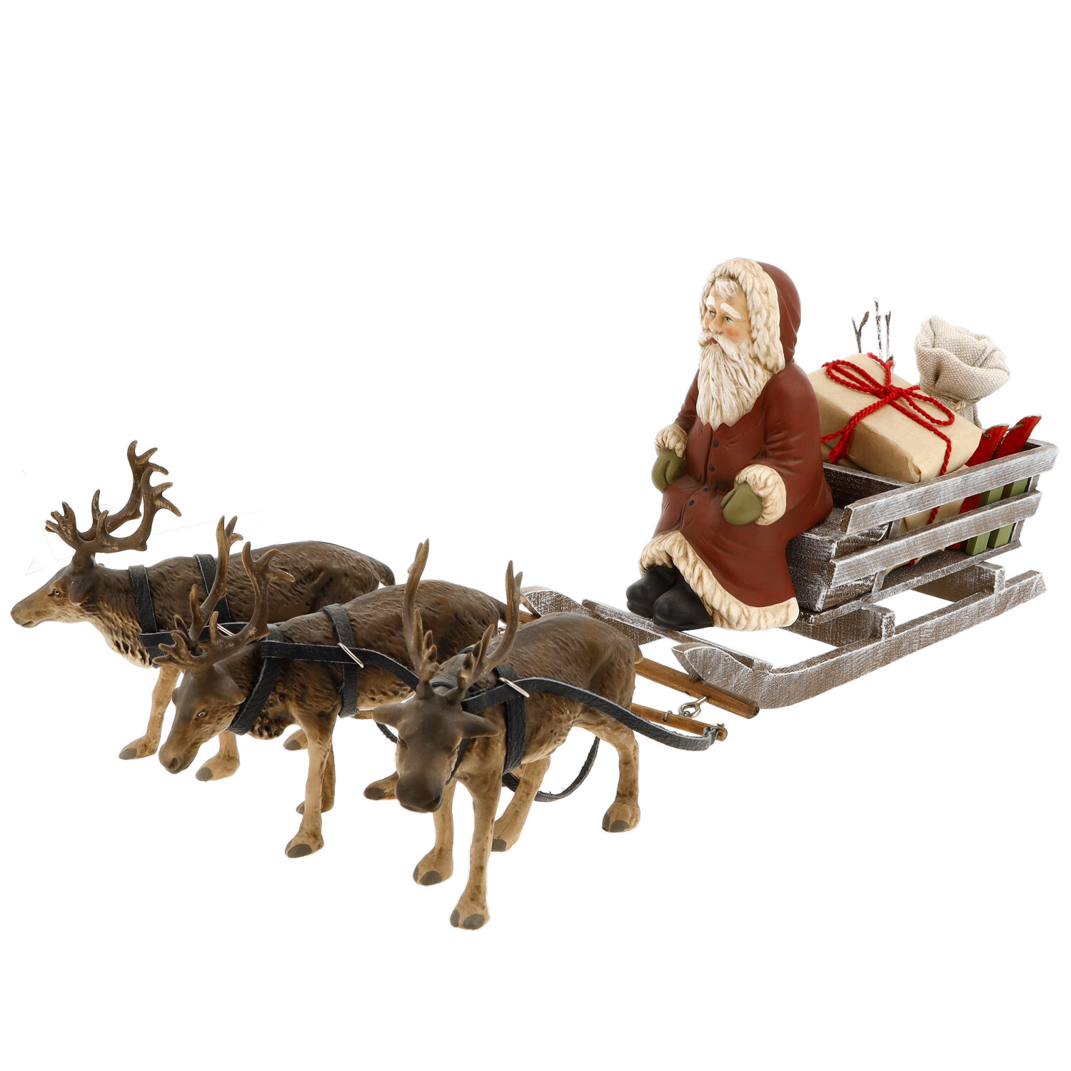 Santa on reindeer sled - Marolin Christmas decoration - made in Germany