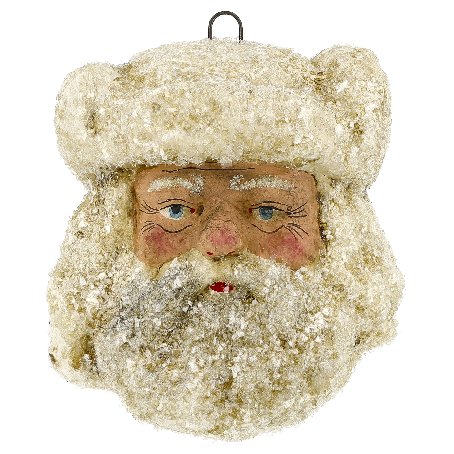 Vintage Nikolauskopf-Ornament mit Glitzerschnee