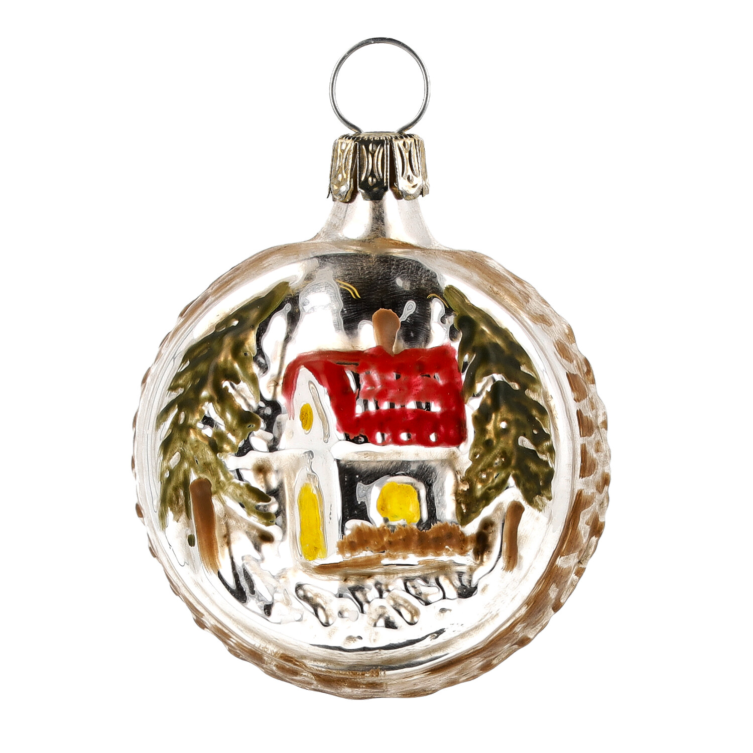 Retro Vintage style Christmas Glass Ornament - Ball with house