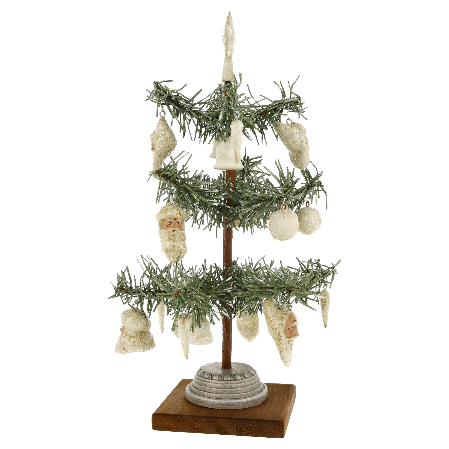 Kleiner Christbaum mit weißen Vintage-Anhängern