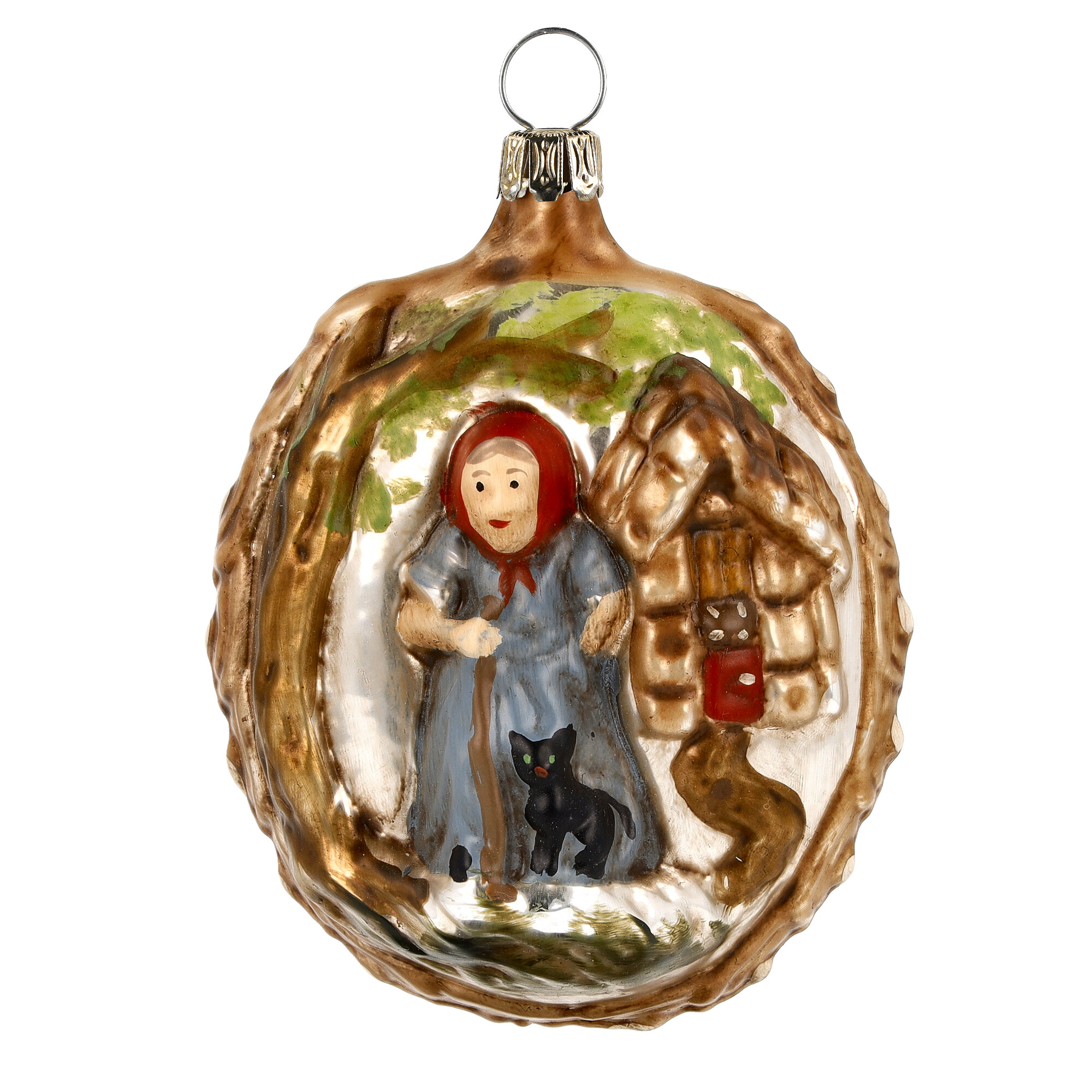 Retro Vintage style Christmas Glass Ornament - Hansel & Gretel with witch