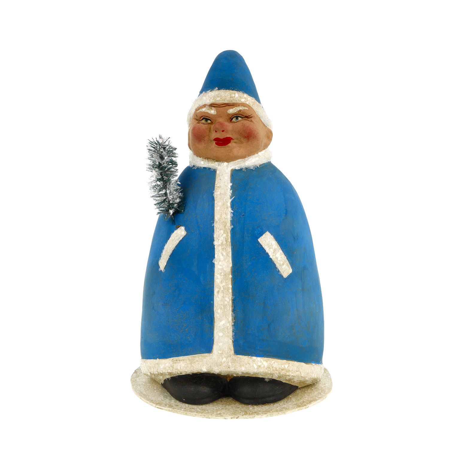Christmas Prankster with a pointed cap on a round cardboard base, candy container, H = 8 1/4 in., blue