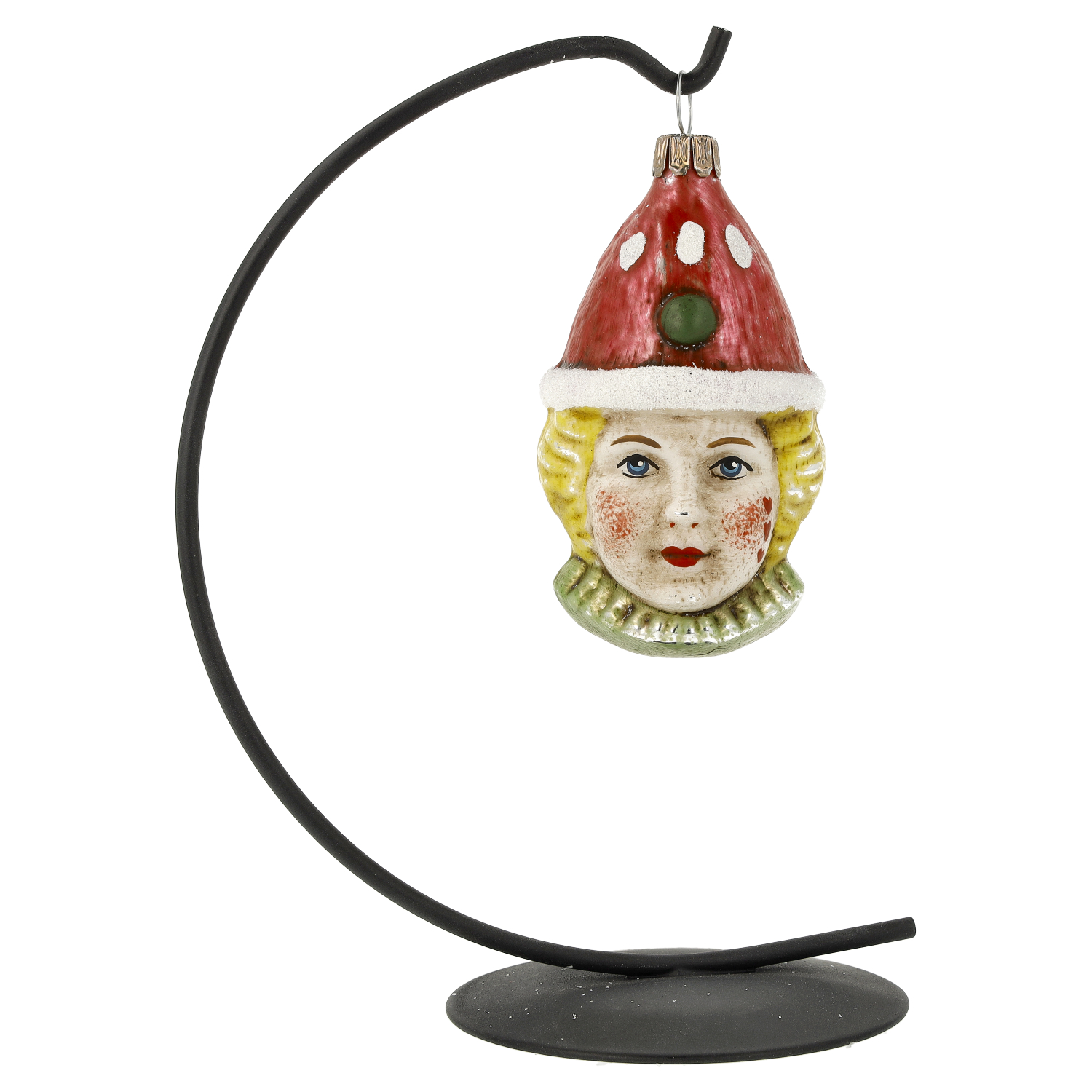 Handbemalter Glas-Clownskopf, rote Mütze, Marolin, Lauscha