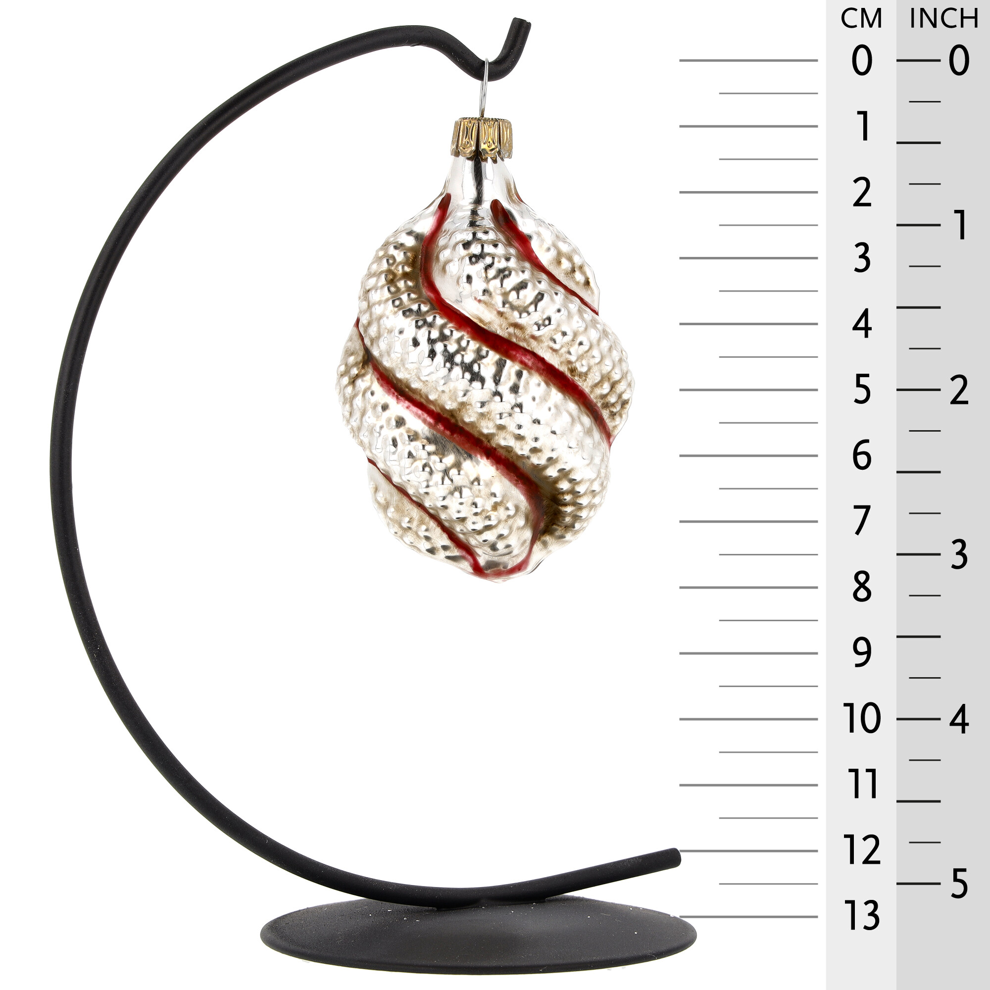 Retro Vintage style Christmas Glass Ornament - Olive with twist and red stripes