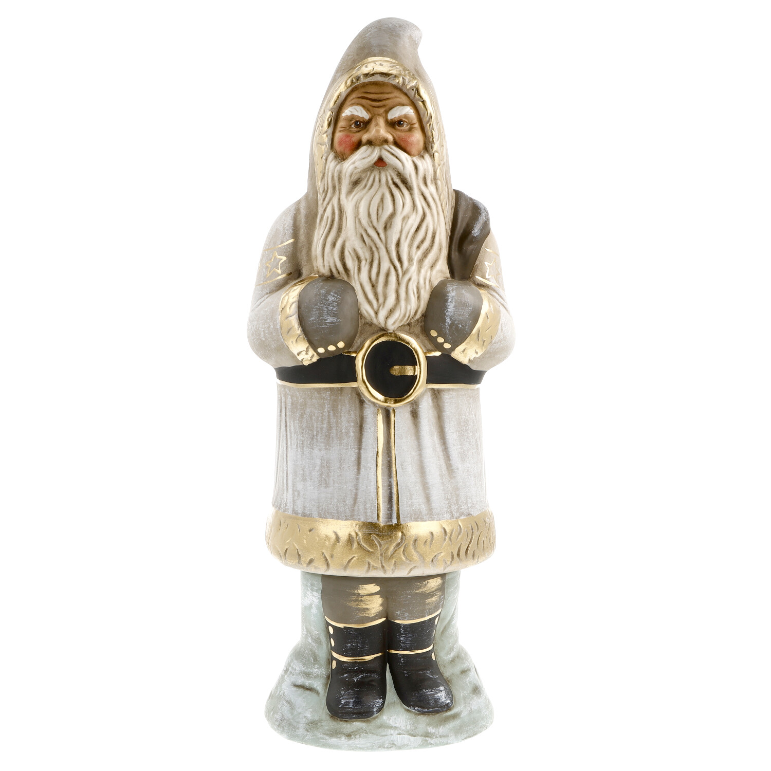 Santa with sack on base, white - Marolin Papermaché - made in Germany