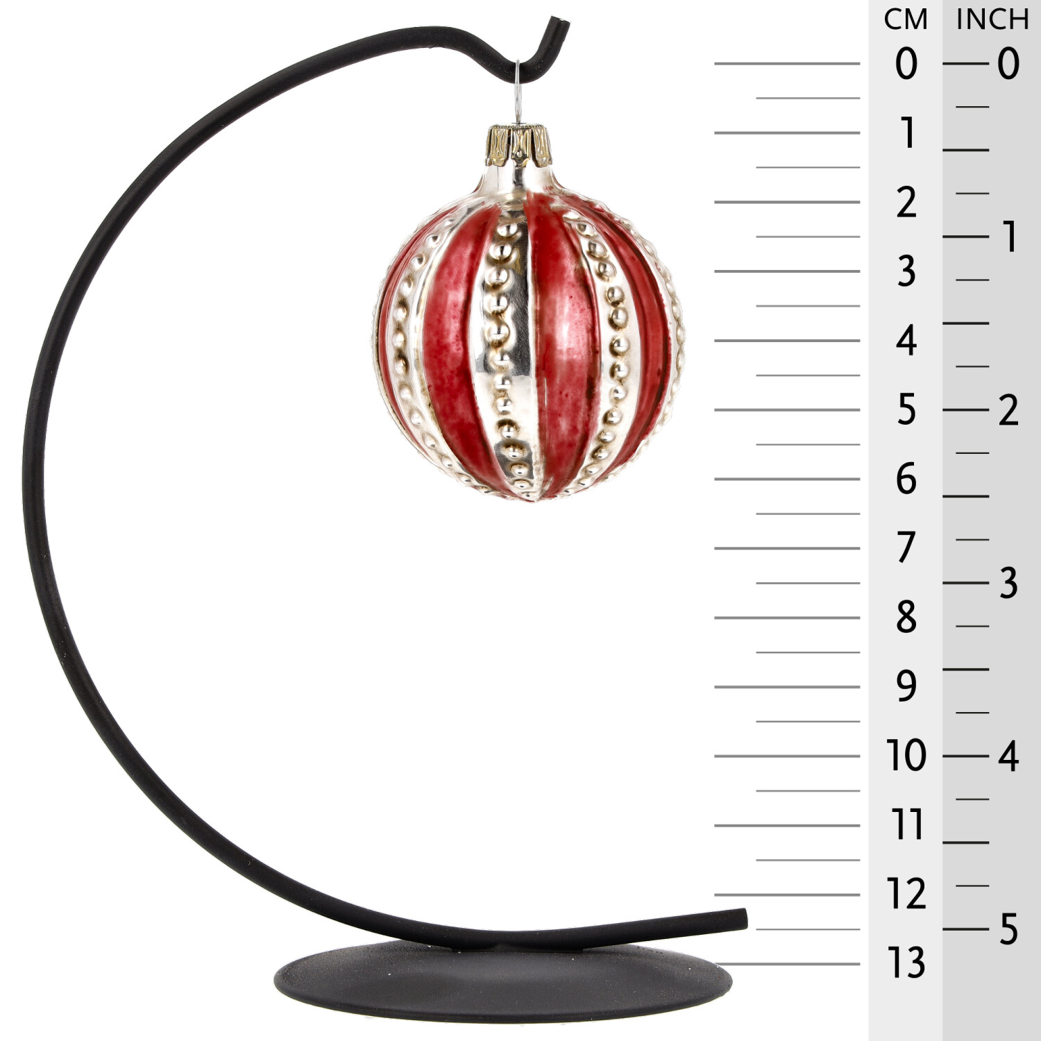 Retro Vintage style Christmas Glass Ornament - Ball with knobs and red stripes