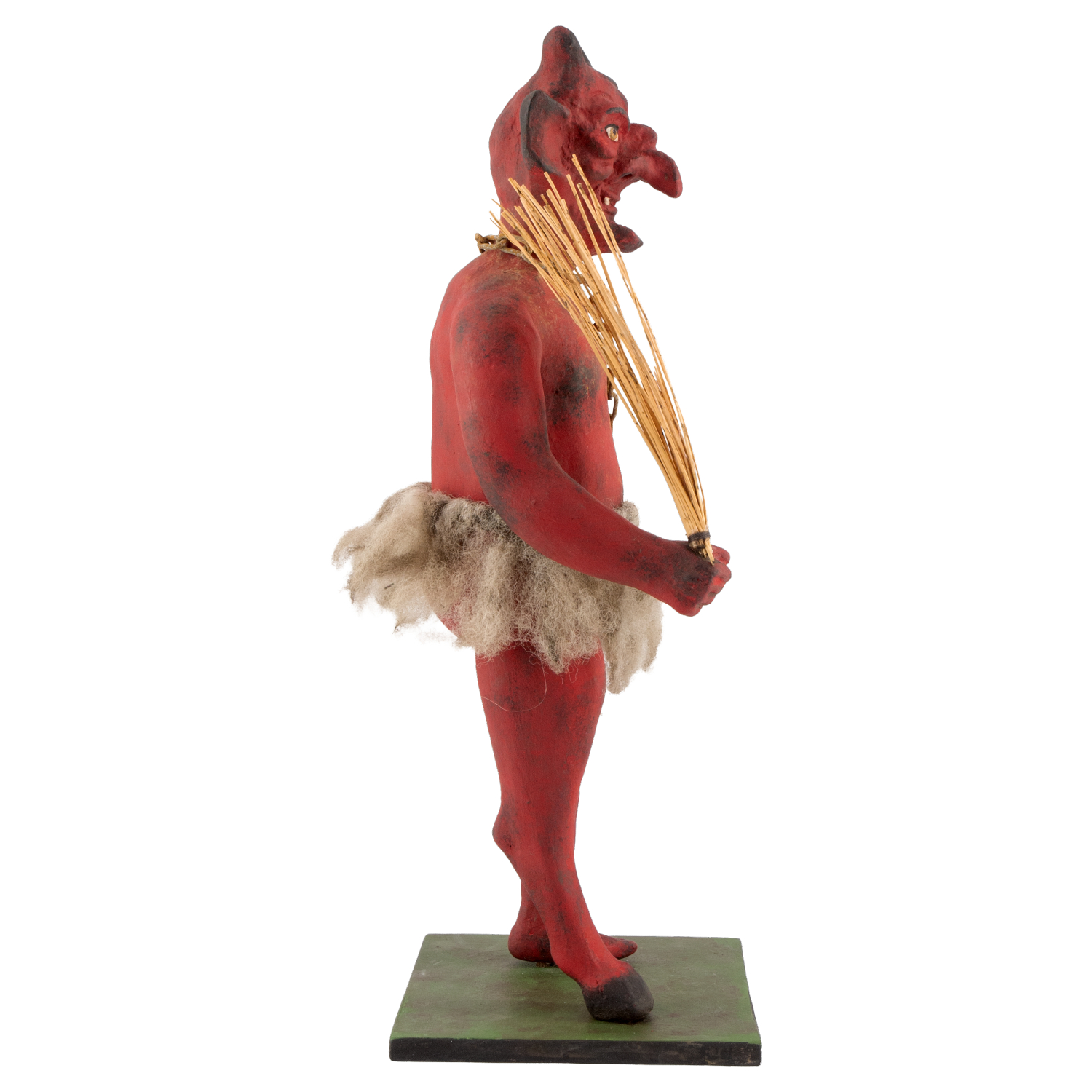 Rote Krampus Dekofigur mit Rute auf Sockel