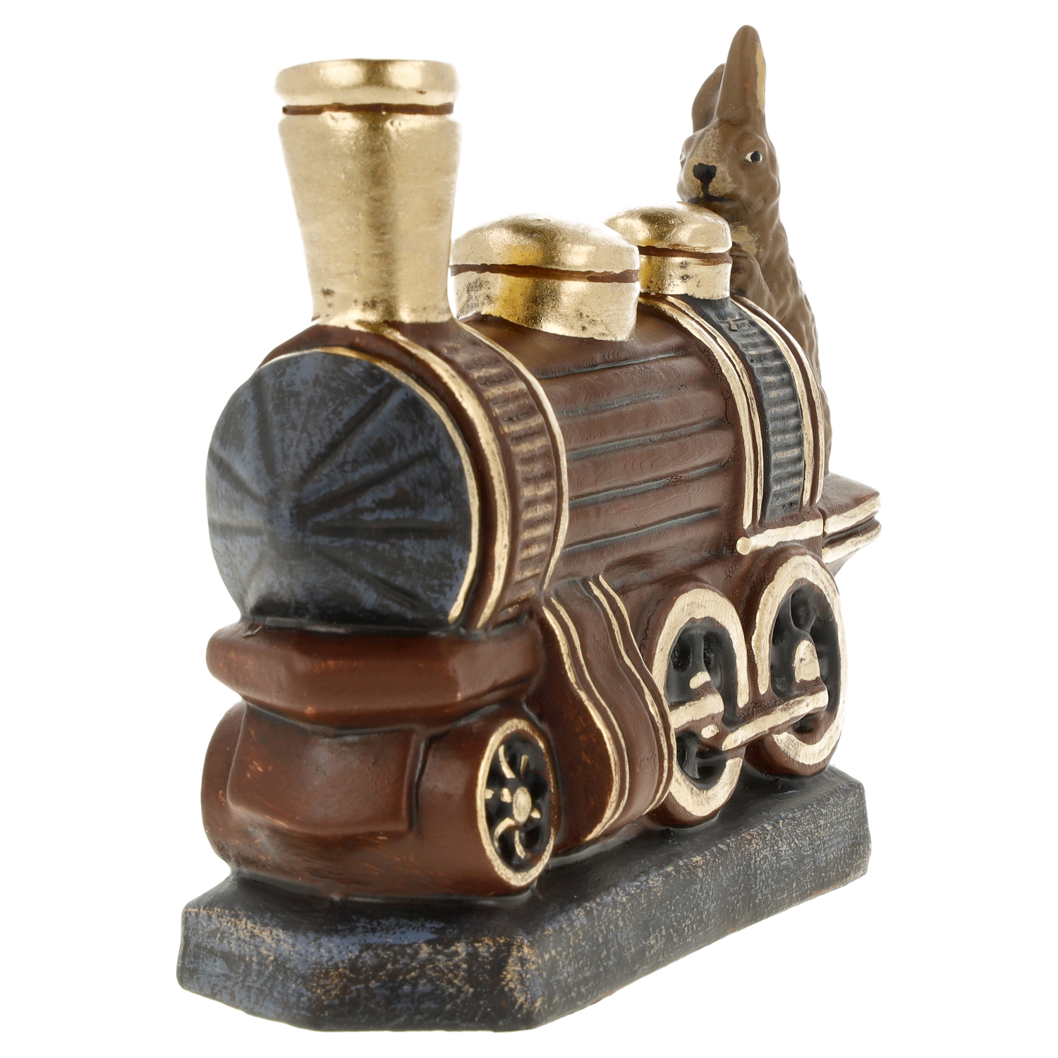 Dekofigur Dampflok mit Hase, braun-gold