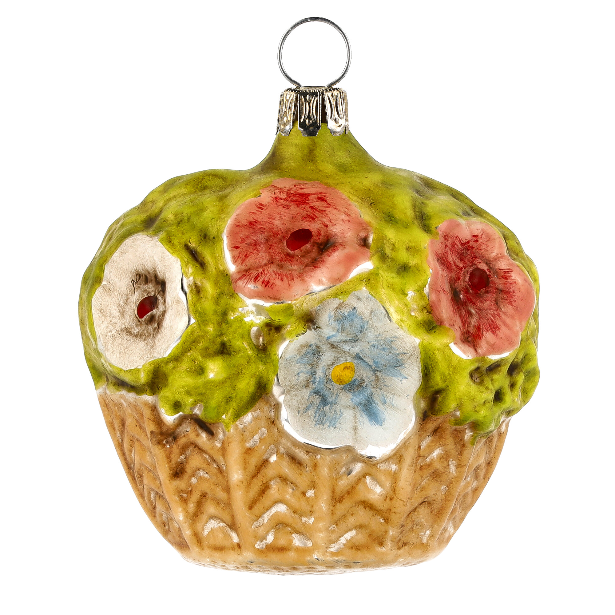 Retro Vintage style Christmas Glass Ornament - Large flower basket