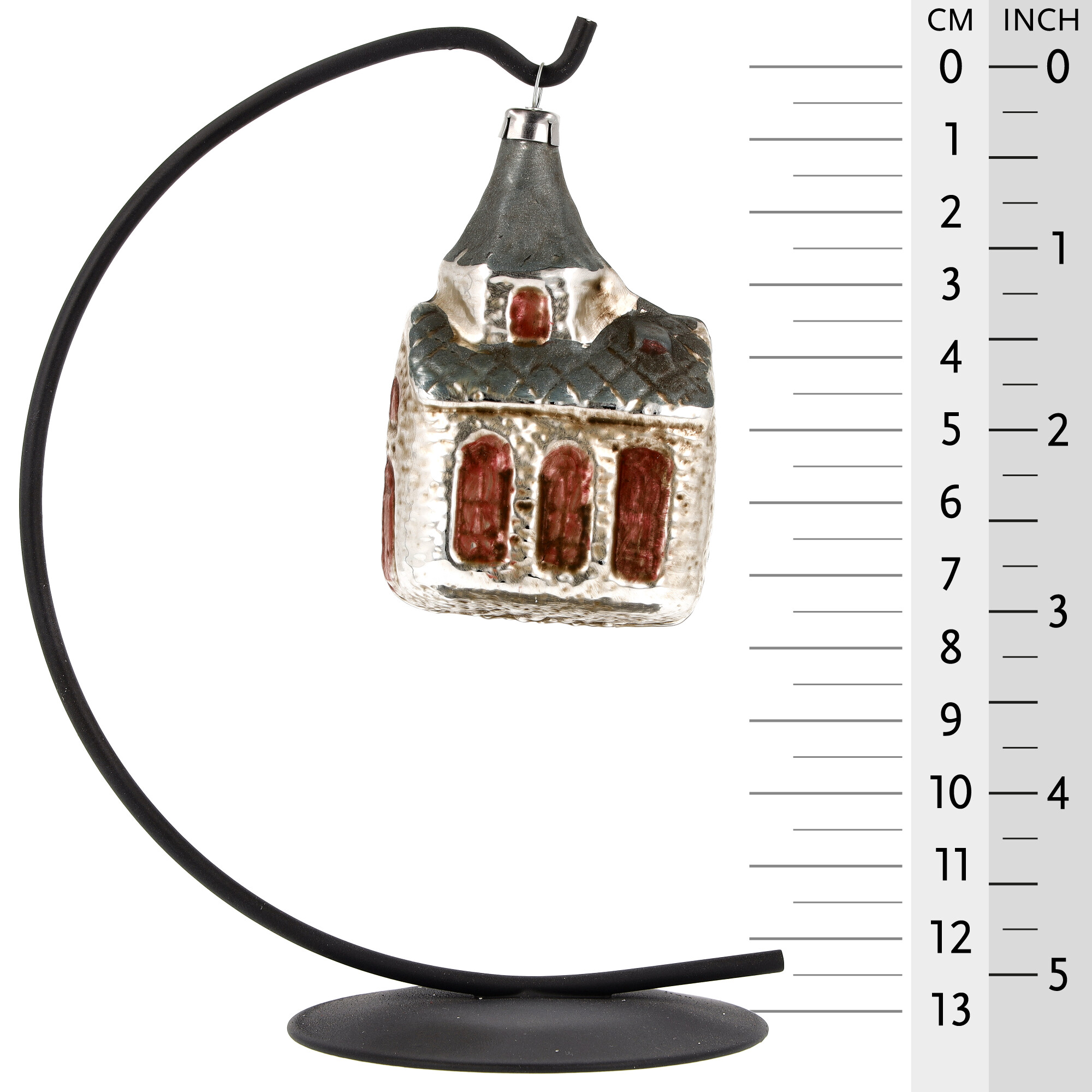 Retro Vintage style Christmas Glass Ornament - Church with blue roof