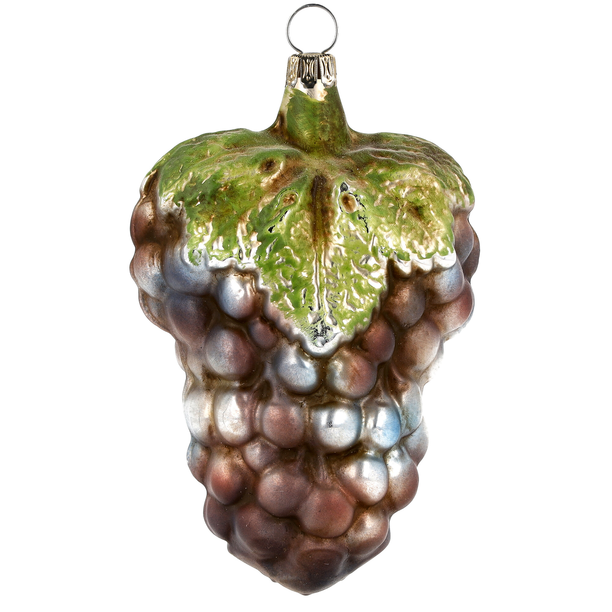 Retro Vintage style Christmas Glass Ornament - Large grapes with leaf