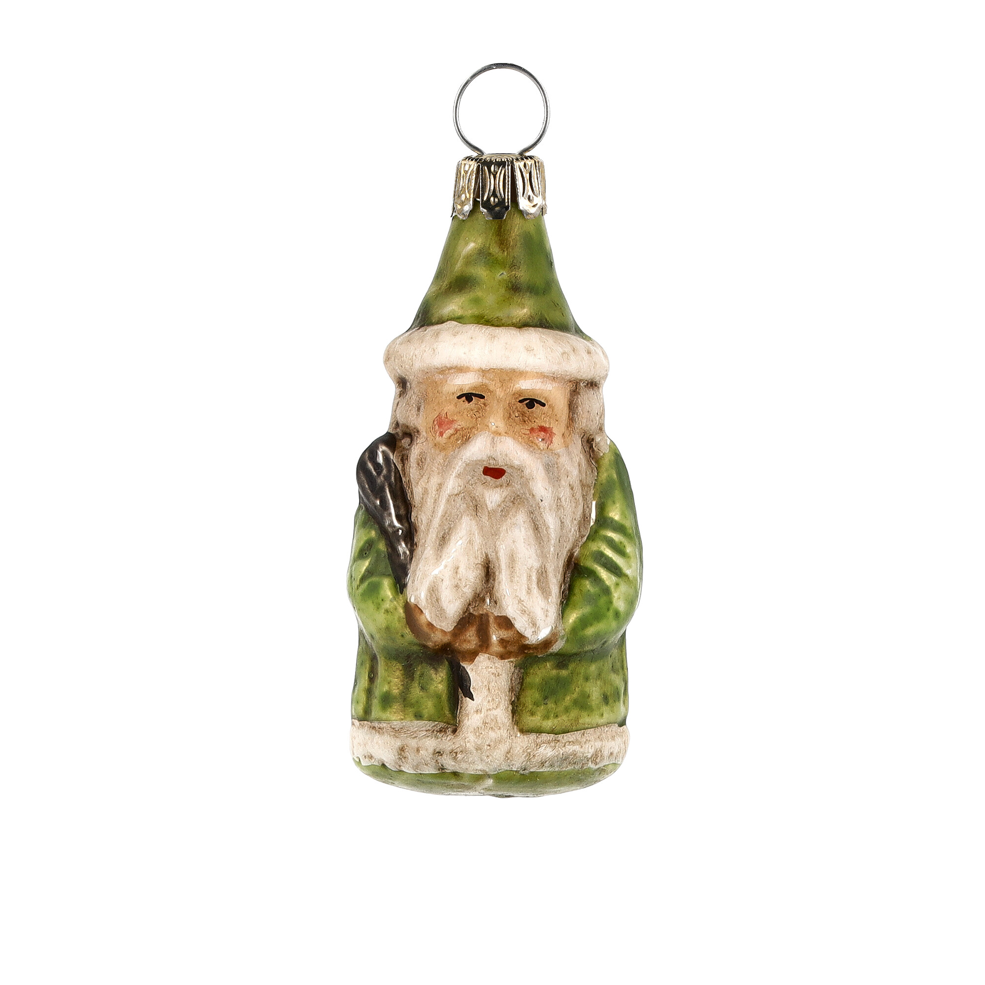 Retro Vintage style Christmas Glass Ornament - Miniature Santa green