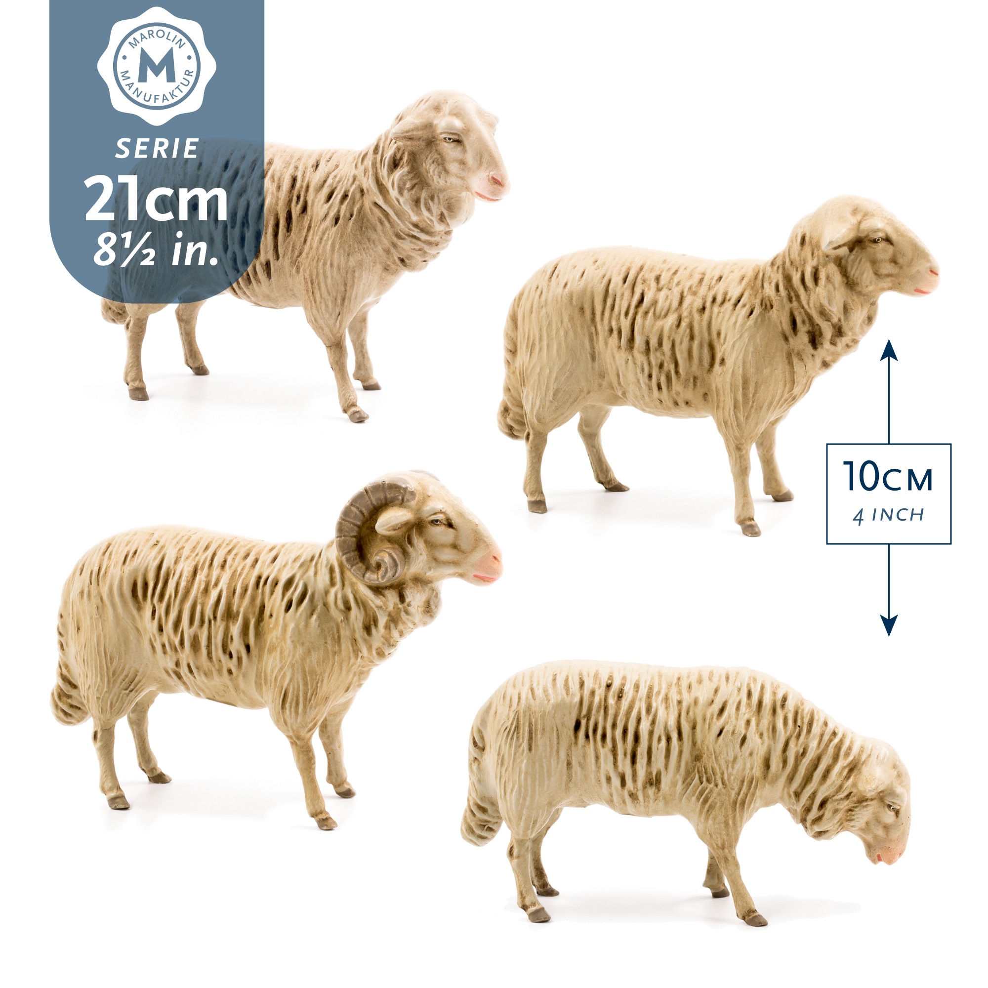 Flock of 4 sheep, to 8.5 in. Nativity figures