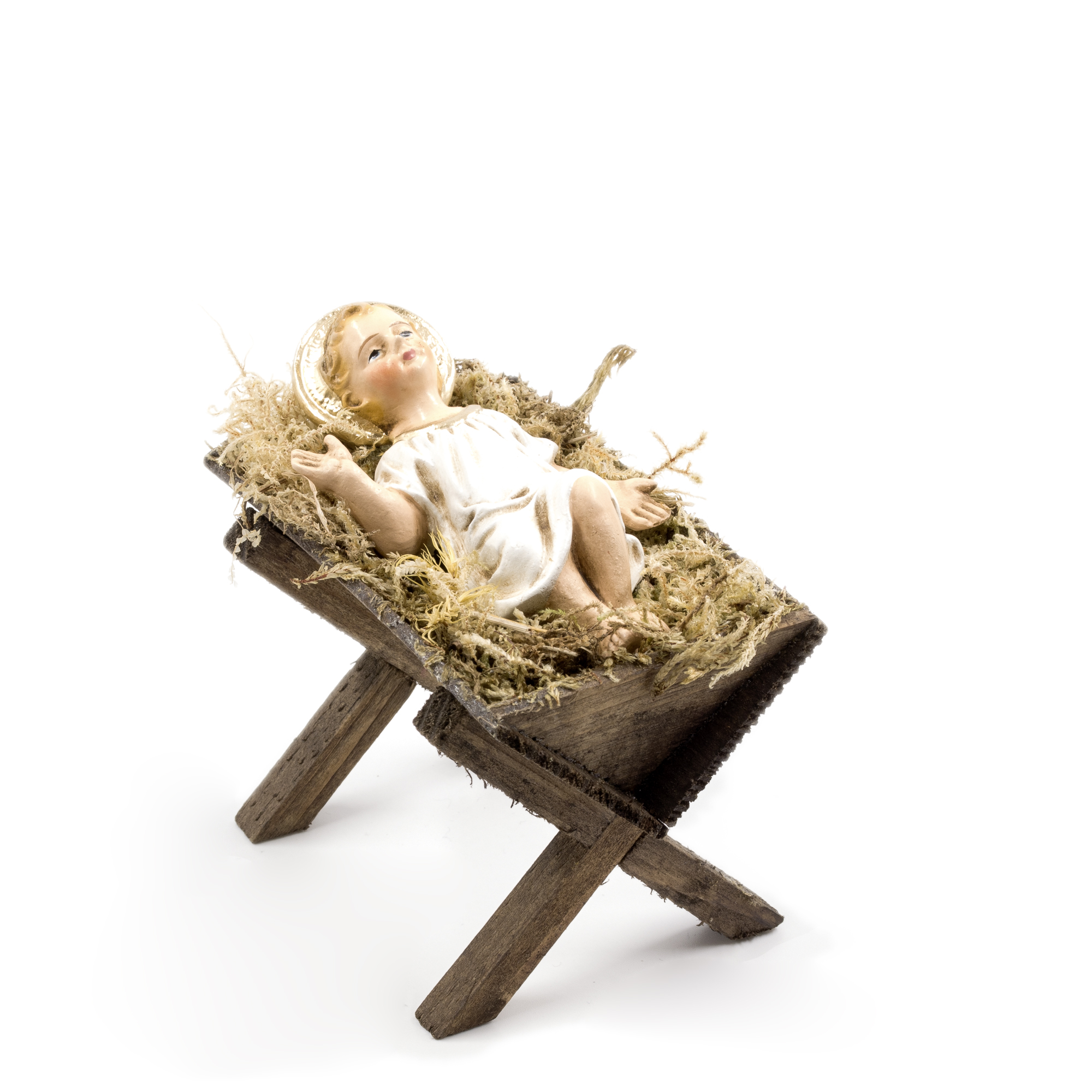 Wooden manger with Baby Jesus, to 8.5 in. figures