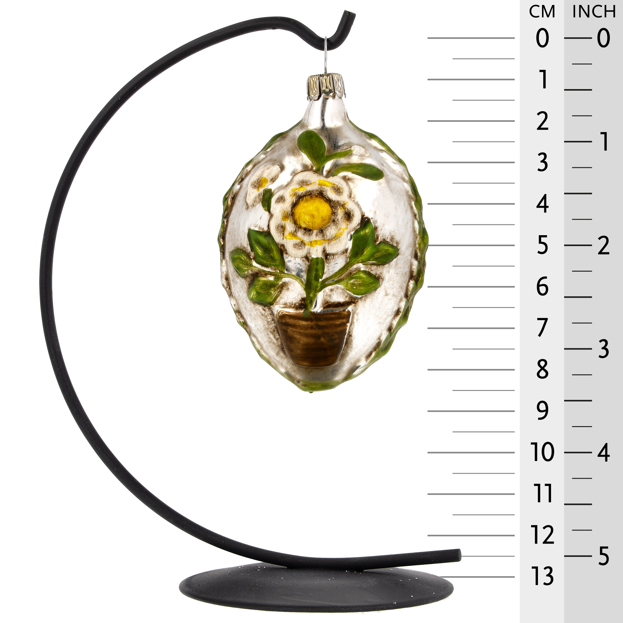 Retro Vintage style Christmas Glass Ornament - Egg with flowerpot and strawberries