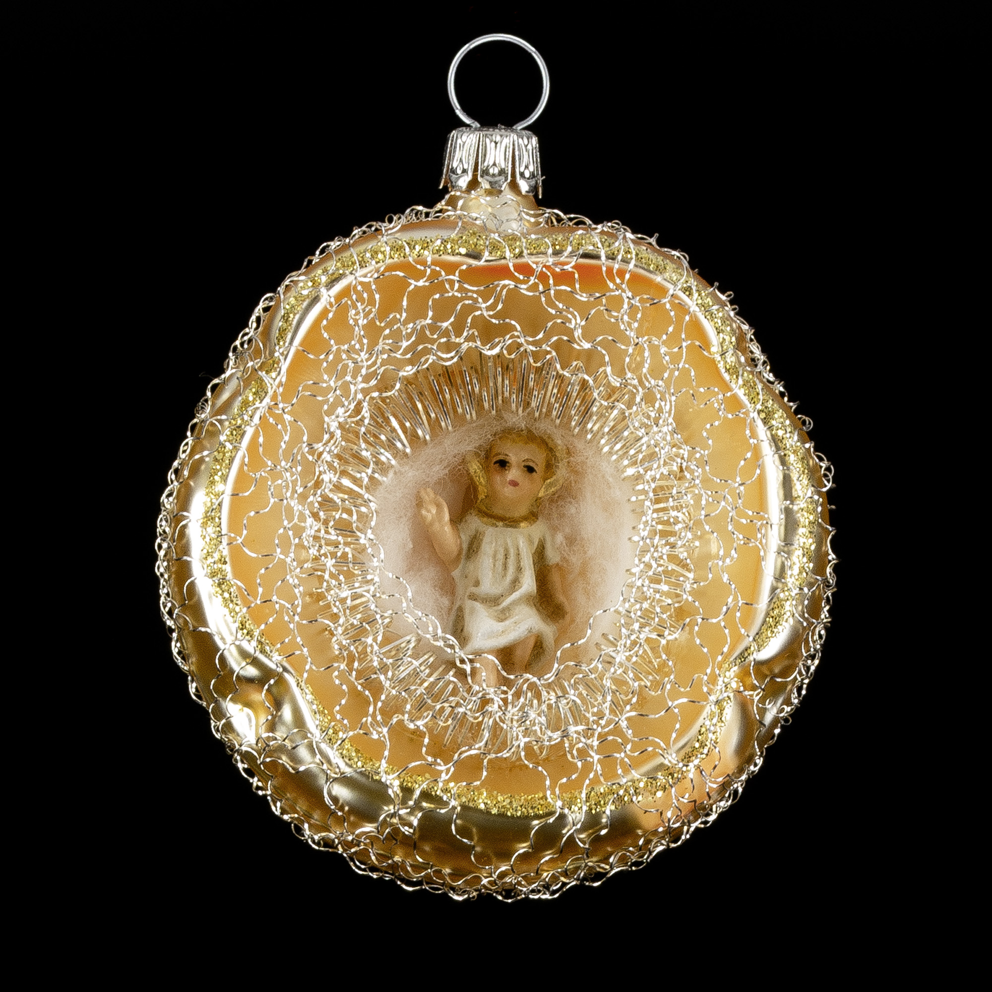 Ornament with Hollow, MAROLIN® - Baby Jesus and lyonese wire, gold