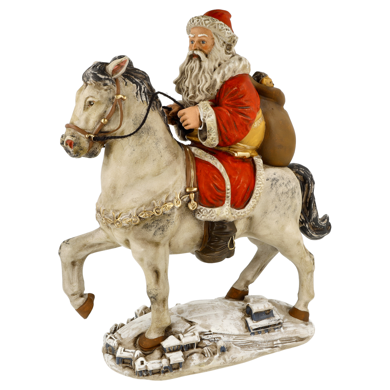Dekofigur: Weihnachtsmann reitet auf Pferd